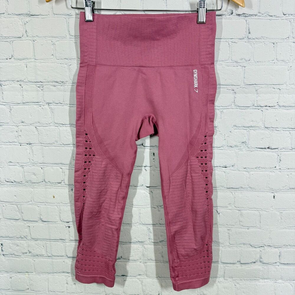 Gymshark Crop Leggings Women Large Pink Eyelet High Waist Control Athletic